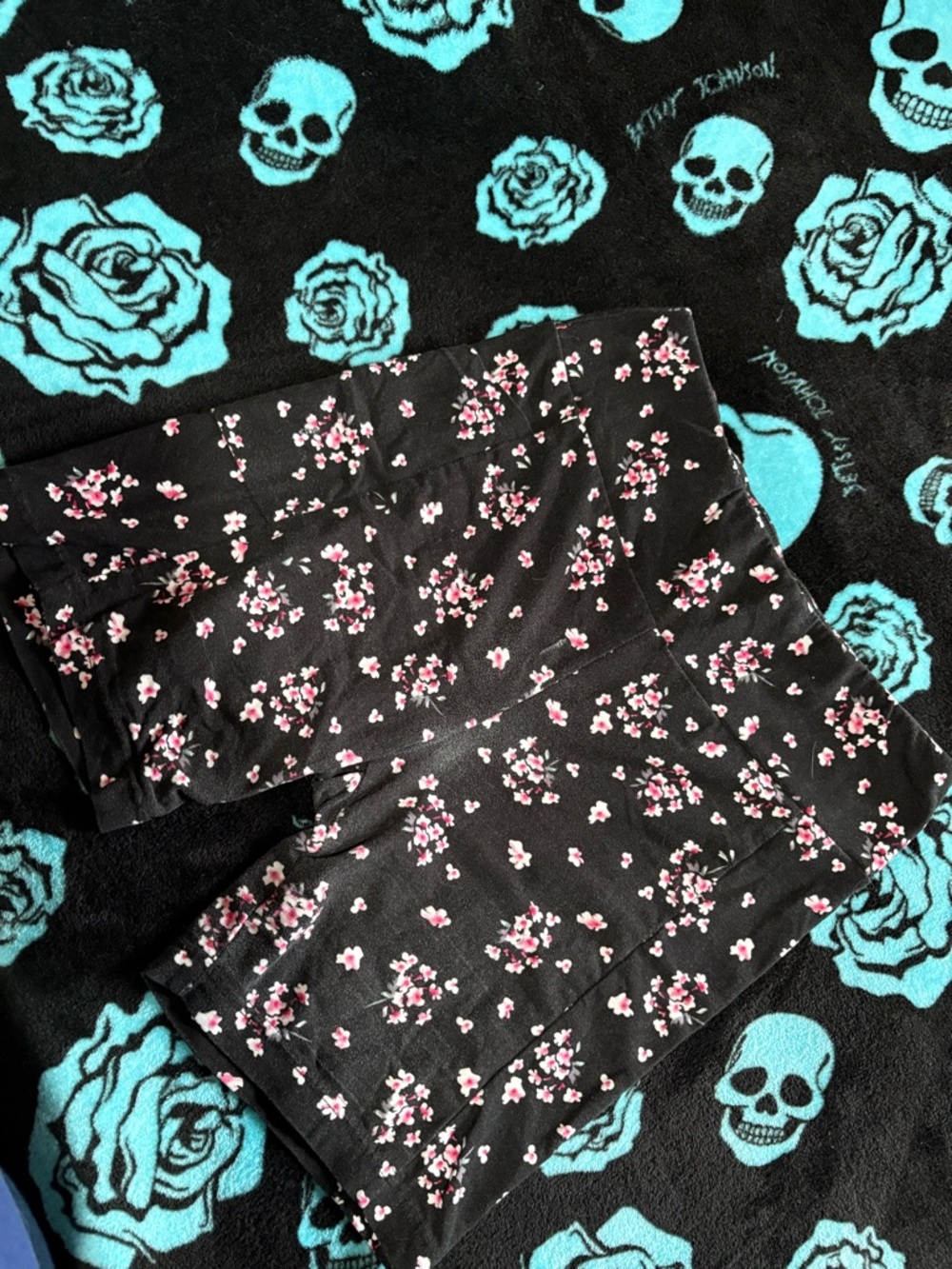No Boundaries Black Athletic Shorts with Pink Floral Print